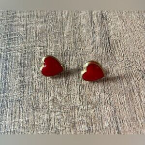 Vintage women’s red and gold color metal heart earrings, coquette, dainty